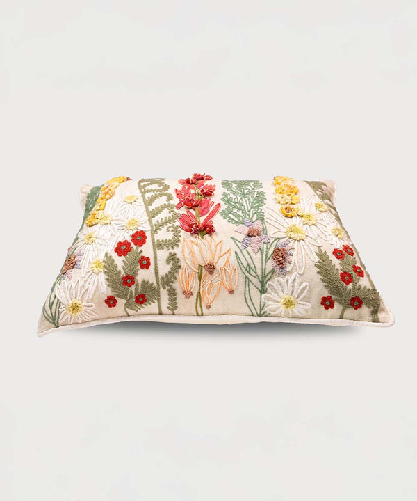 Whispering Meadow | Hand Embroidered Decorative Throw Pillow Cover | 14 x 20