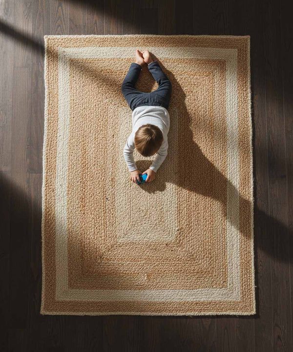 Tapis tressé en jute naturel Ivory Frame | 122 x 183 cm