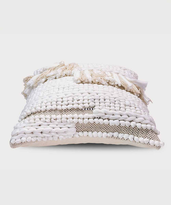 Nordéa Woven Elegance Pillow | 100% Cotton Throw Pillow Cover with Tassels | 16x16