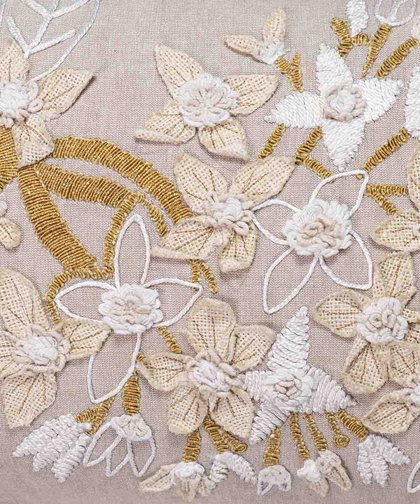 The Elysian Hand Embroidered | Beige | Cotton Chambray Throw Pillow Cover | 14x20