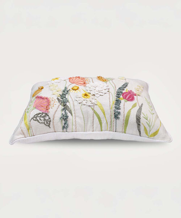 Blush and Bloom Hand Embroidered | Textured Cotton Throw Pillow Cover | 14x20
