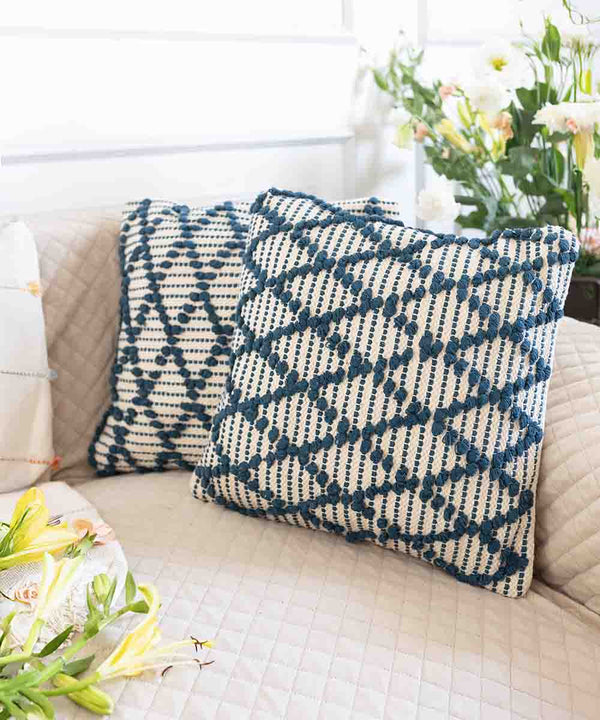 Diamond Drop |Royal Blue | Hand Tufted 100% Cotton Throw Pillow Cover | 16x16