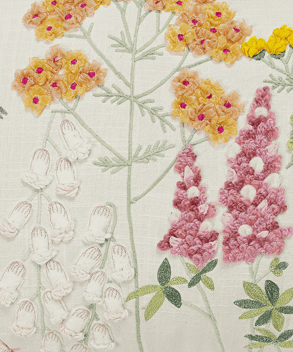 The Humming Bloom Hand Embroidered Throw Pillow Cover | 14x20 | 100% Cotton