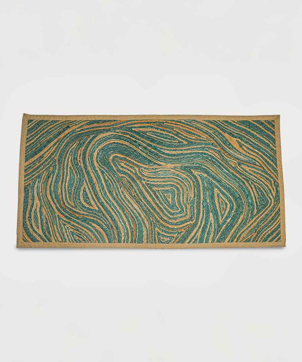Emerald Canvas of Currents – Hand Made Artisan Jute Rug | 90% Jute 10% Cotton | 28 × 56 in