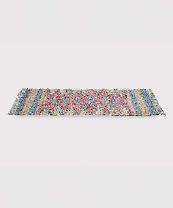 Chemin de table en jute à motif mosaïque coucher de soleil | 40,6 cm x 152,4 cm | Mélange de jute et de coton de qualité supérieure | Chemin de table tissé à la main
