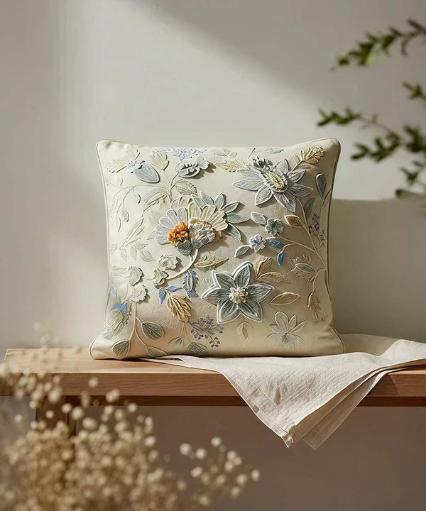 Housse de coussin brodée à la main Flora Doodle | 50 x 50 cm | 100 % coton