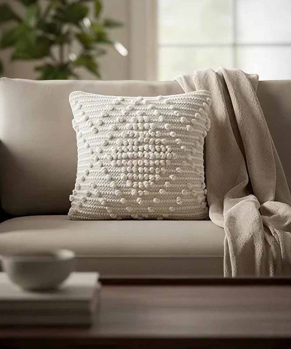 Housse de coussin Serene Pebble touffetée à la main | 100 % coton | 40 x 40 cm