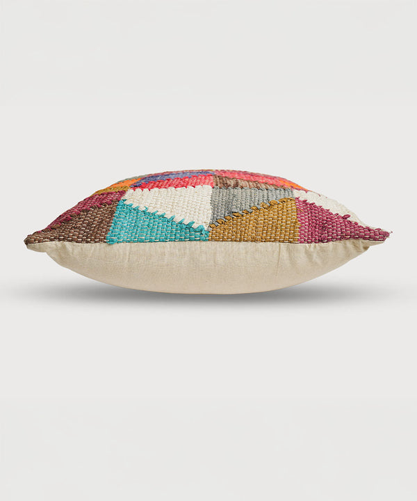 Patchwork Fiesta Throw Pillow Cover – 100% Cotton Chindi | 18" × 18" | Handwoven Patch Detail